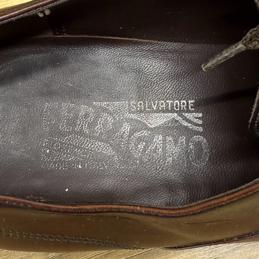 Salvatore Ferragamo‎ Mens 8 EE Brown Leather Cap Toe Dress Shoes